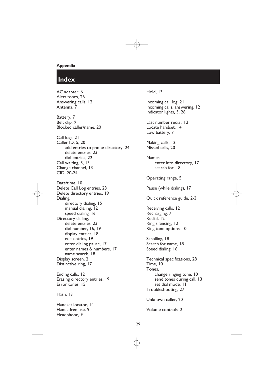 Index | AT&T 1445/1145 User Manual | Page 31 / 32