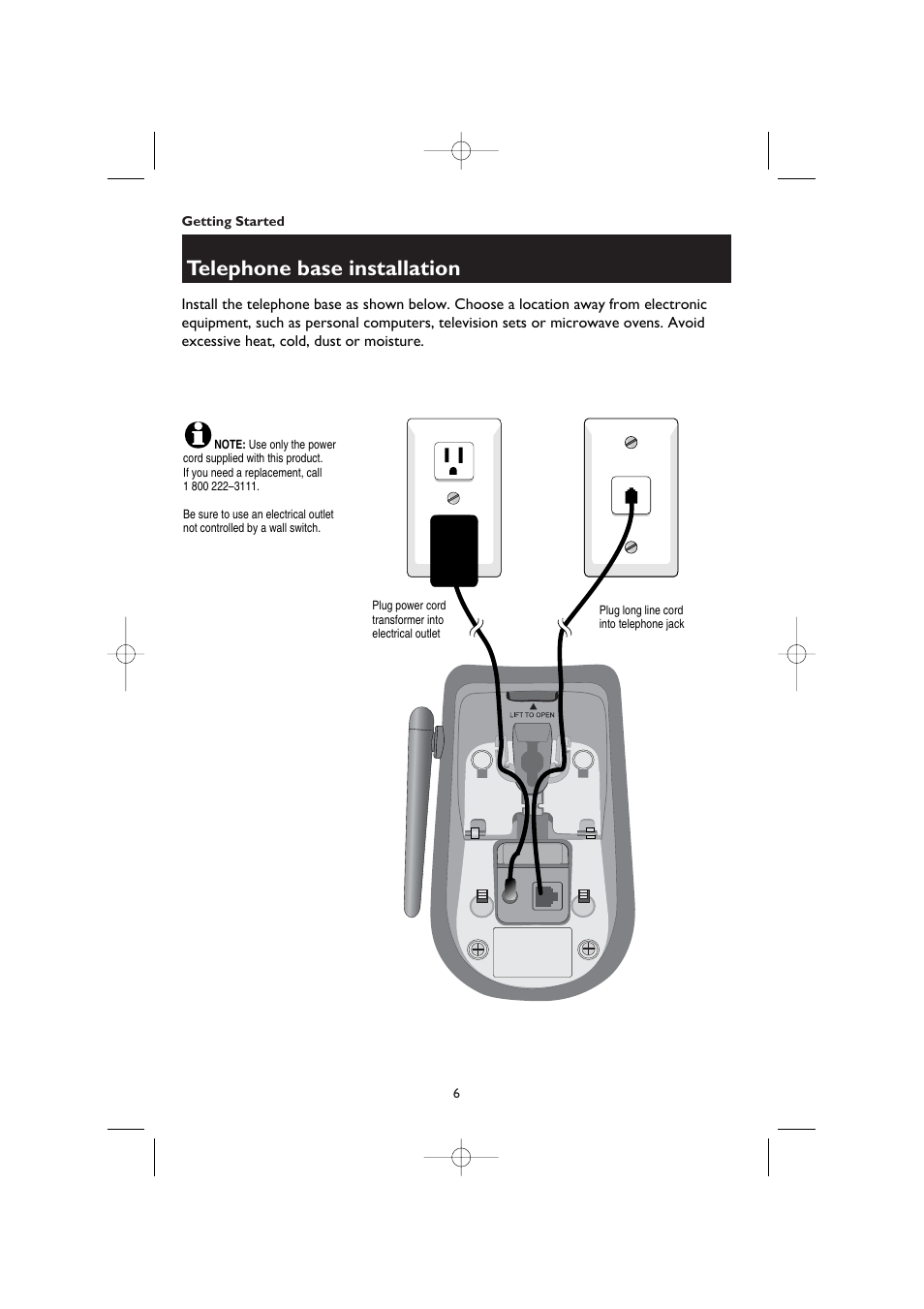 Telephone base installation | AT&T 1445/1145 User Manual | Page 8 / 32