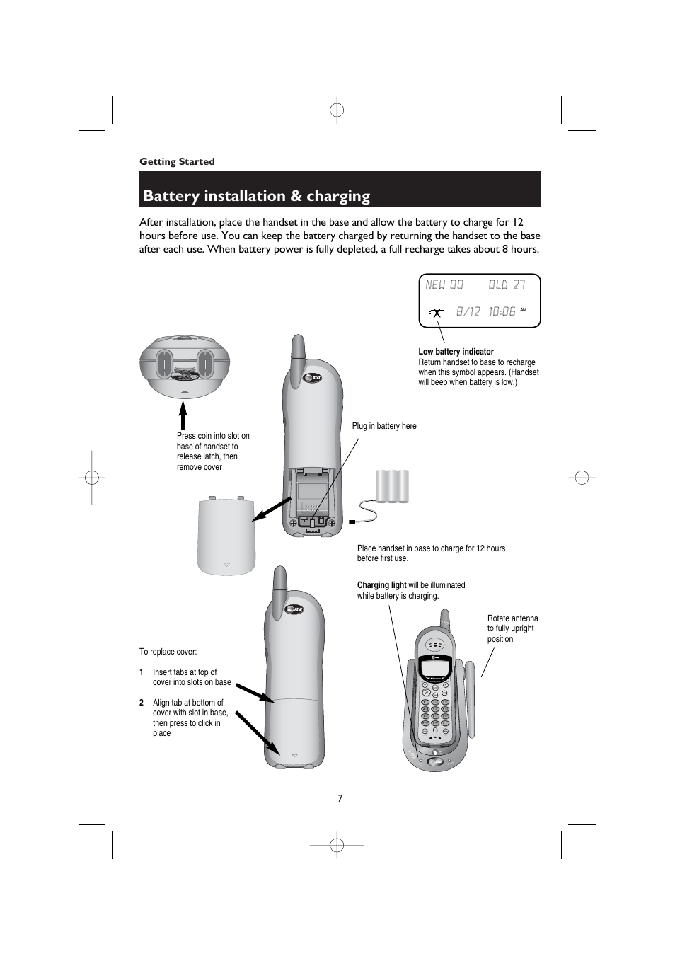 Battery installation & charging | AT&T 1445/1145 User Manual | Page 9 / 32