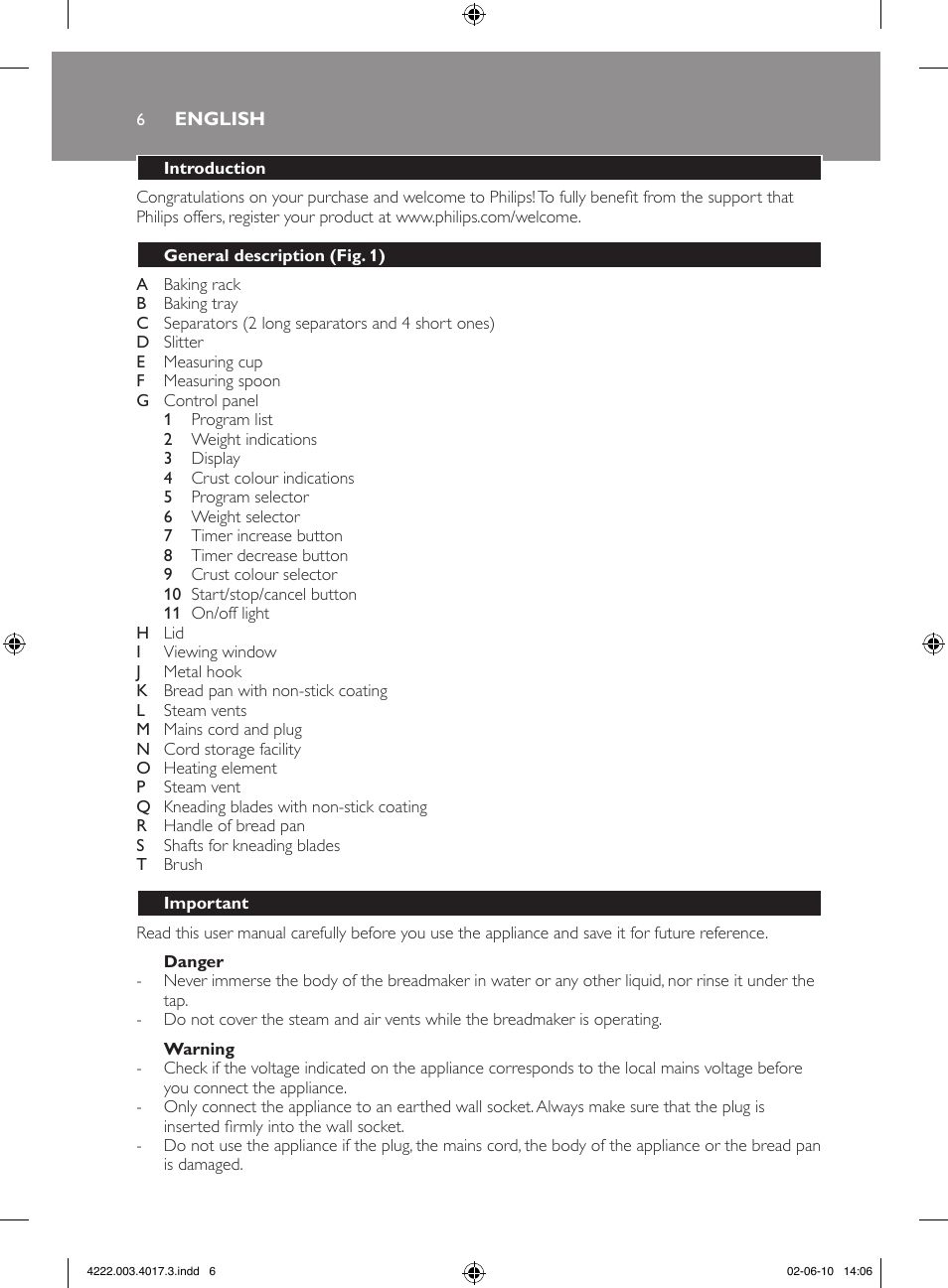 Philips Pure Essentials Collection Machine à pain User Manual | Page 6 / 126