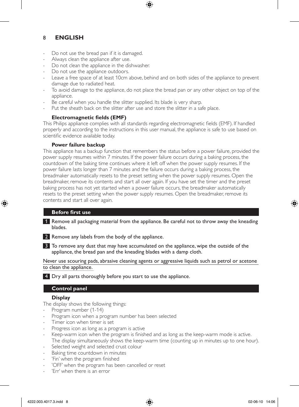 Philips Pure Essentials Collection Machine à pain User Manual | Page 8 / 126