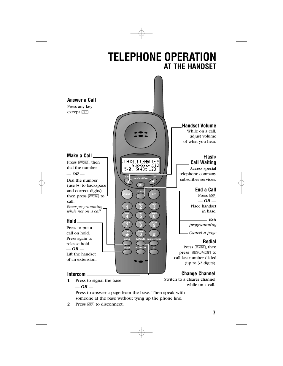 Telephone operation, At the handset | AT&T 9371 User Manual | Page 10 / 36