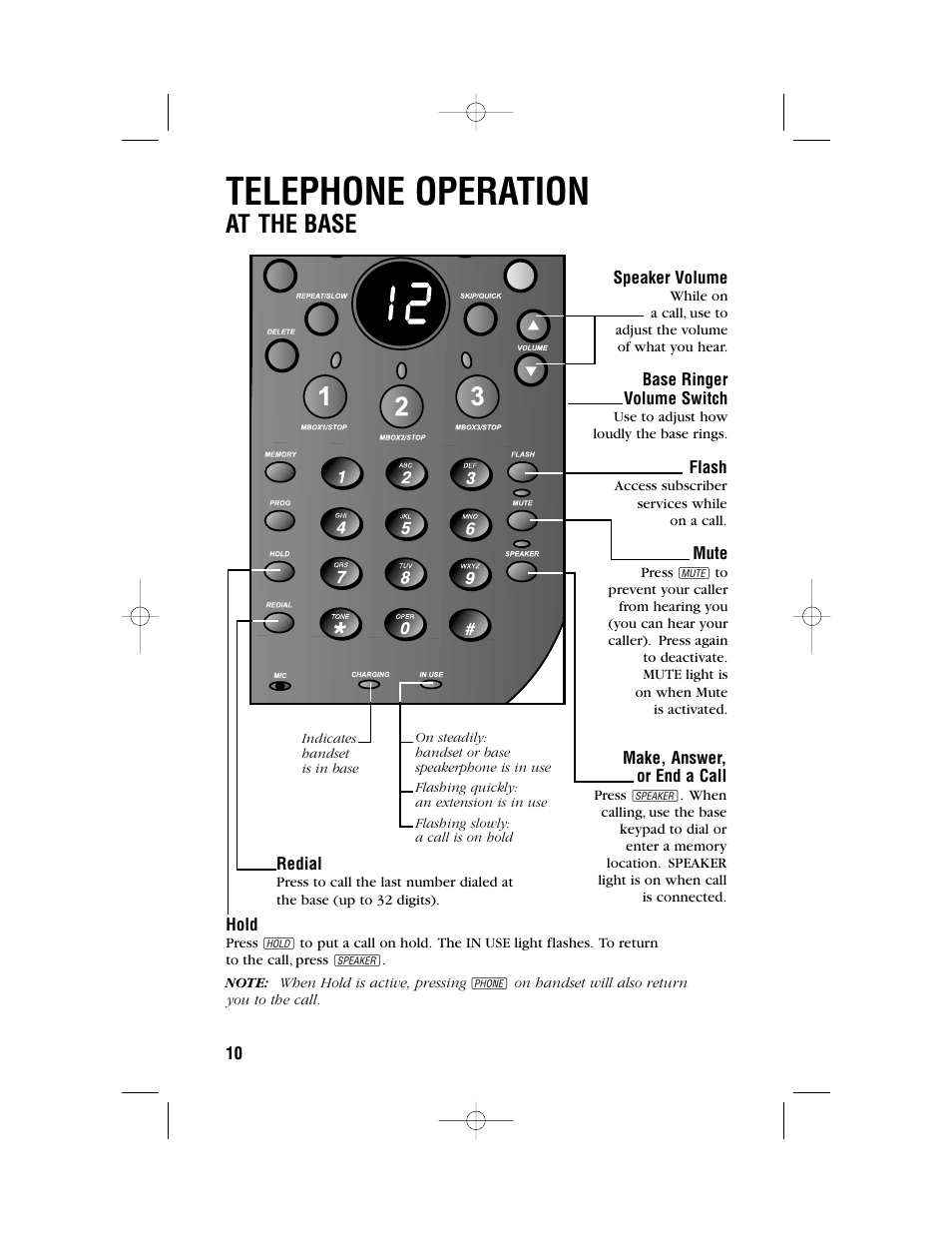 Telephone operation, At the base | AT&T 9371 User Manual | Page 13 / 36