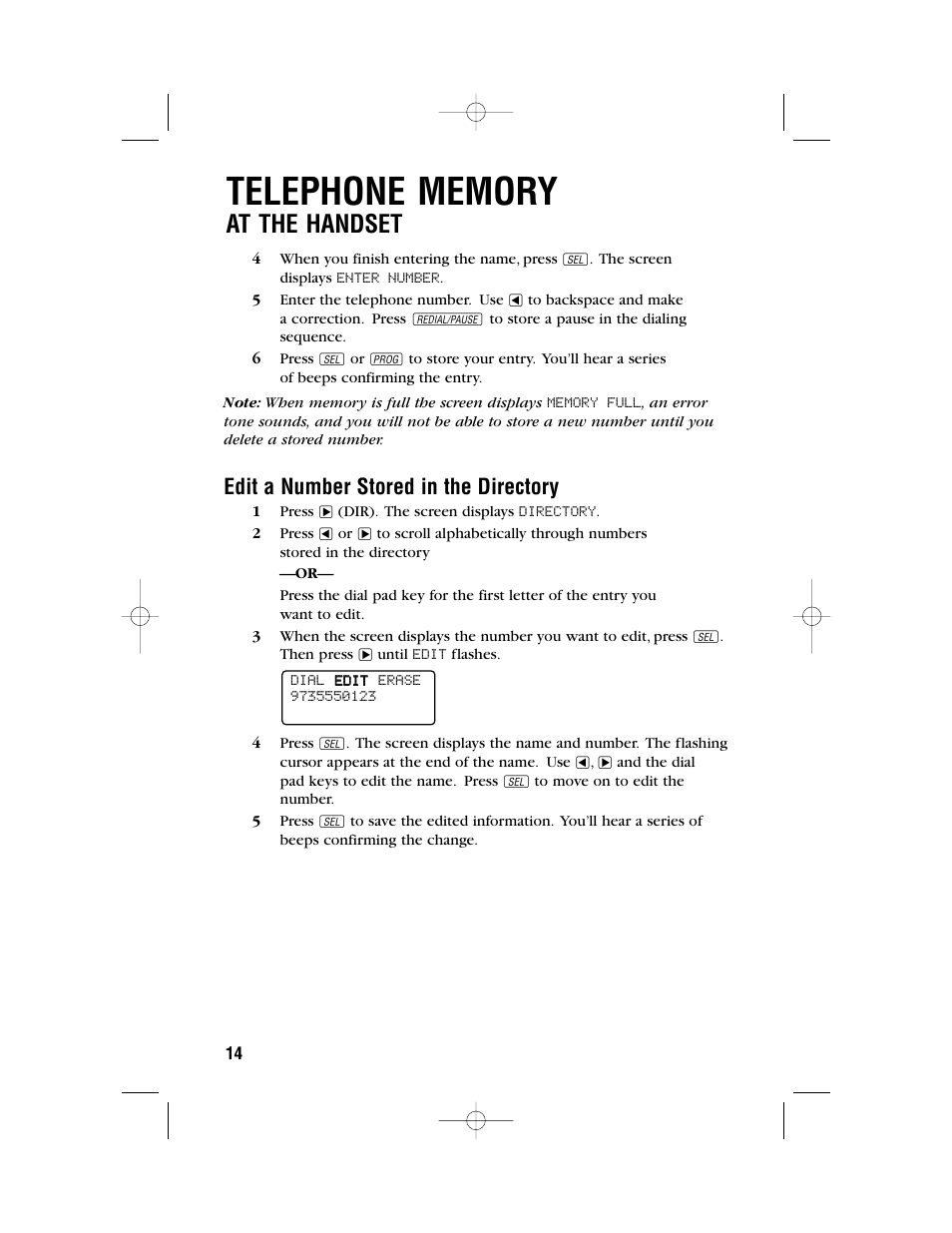 At the handset, Edit a number stored in the directory | AT&T 9371 User Manual | Page 17 / 36