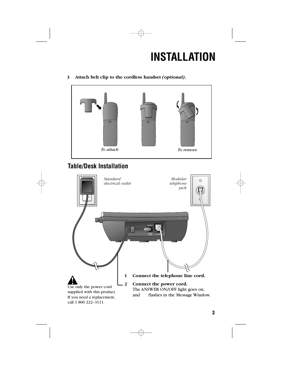 Installation, Table/desk installation | AT&T 9371 User Manual | Page 6 / 36