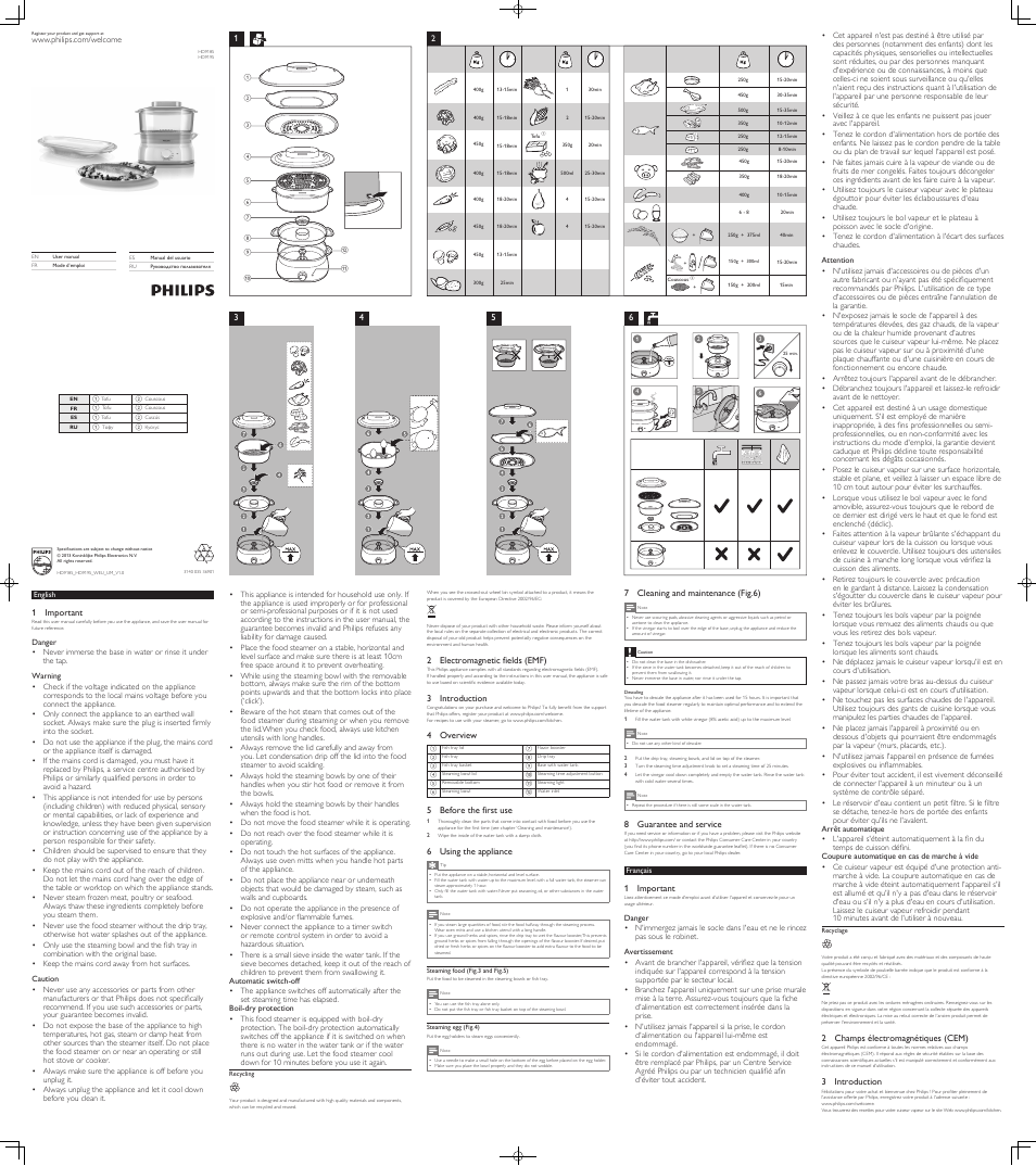 Philips Daily Collection Cuiseur Vapeur User Manual | 2 pages