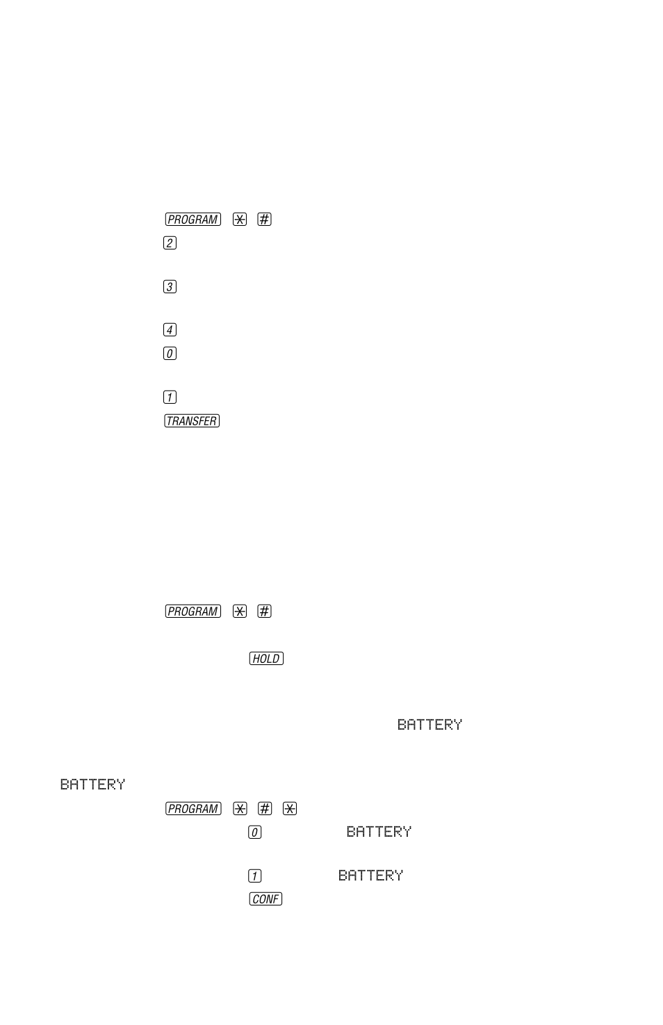 Telephone feature setup, Set for two or three phone lines, Set up for a private line | Change battery display | AT&T 874 User Manual | Page 13 / 31