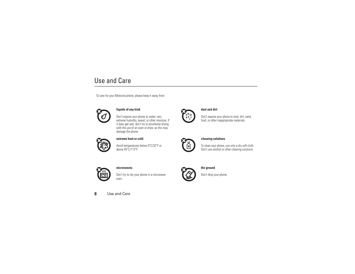 Use and care | AT&T MOTO Z9 User Manual | Page 10 / 248