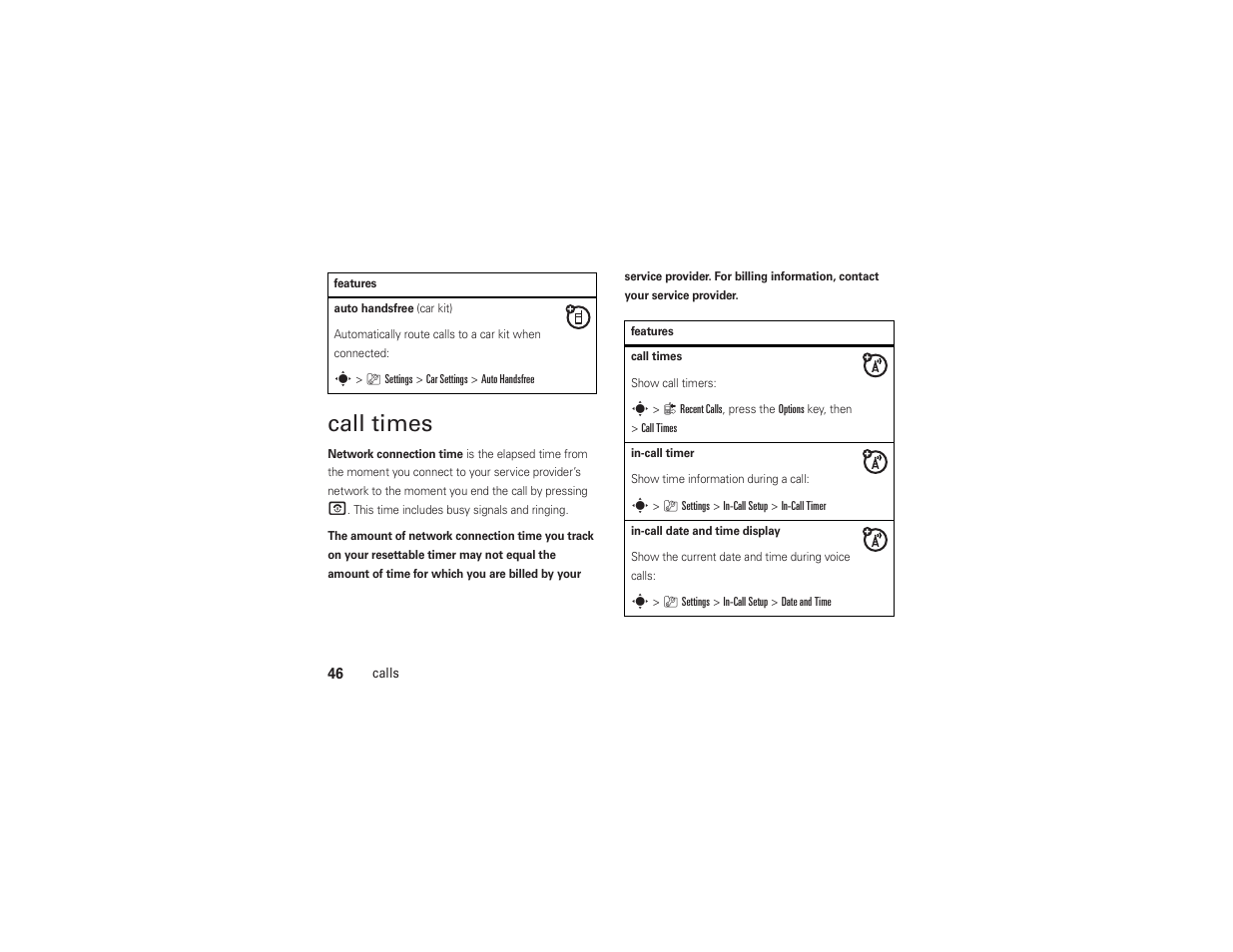 Call times | AT&T MOTO Z9 User Manual | Page 48 / 248