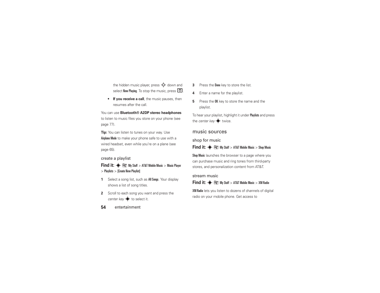 Music sources | AT&T MOTO Z9 User Manual | Page 56 / 248