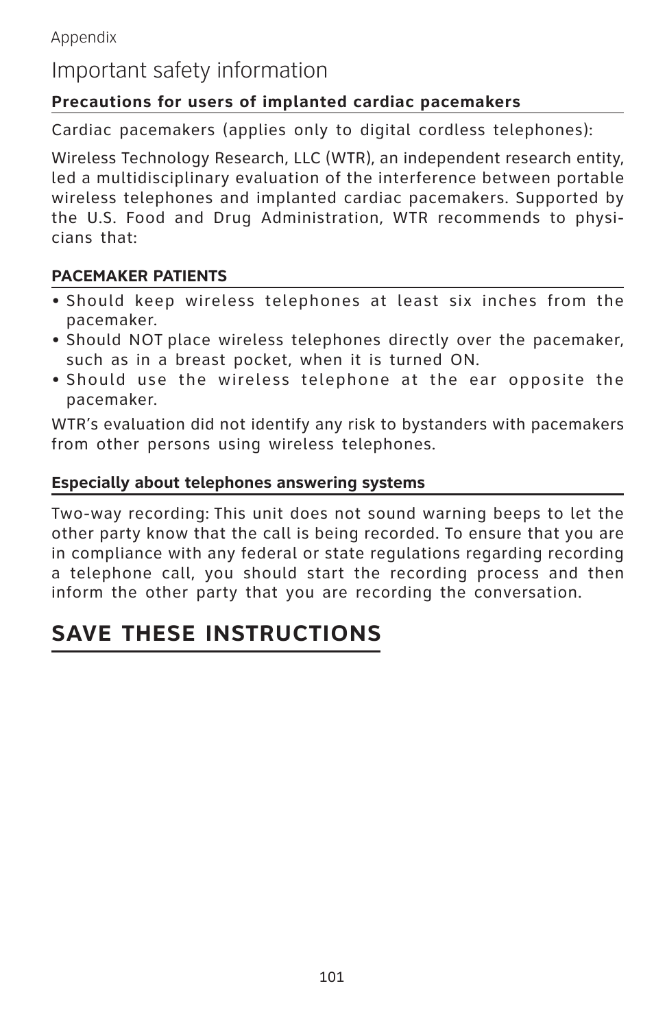 Important safety information, Save these instructions | AT&T EP5632/EP5632-2 User Manual | Page 105 / 117