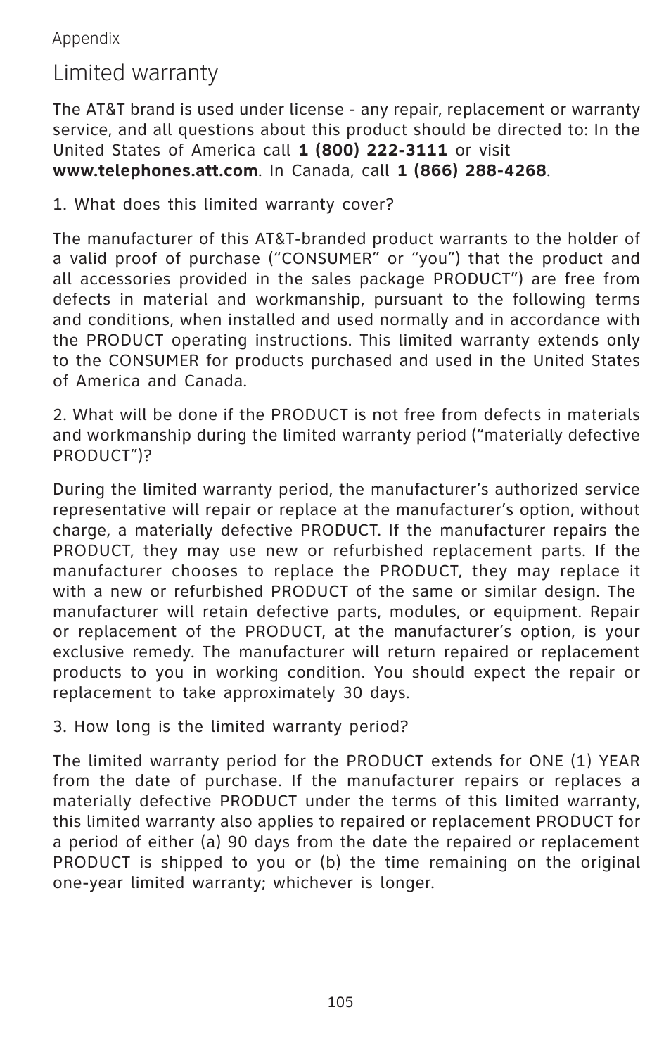 Limited warranty | AT&T EP5632/EP5632-2 User Manual | Page 109 / 117