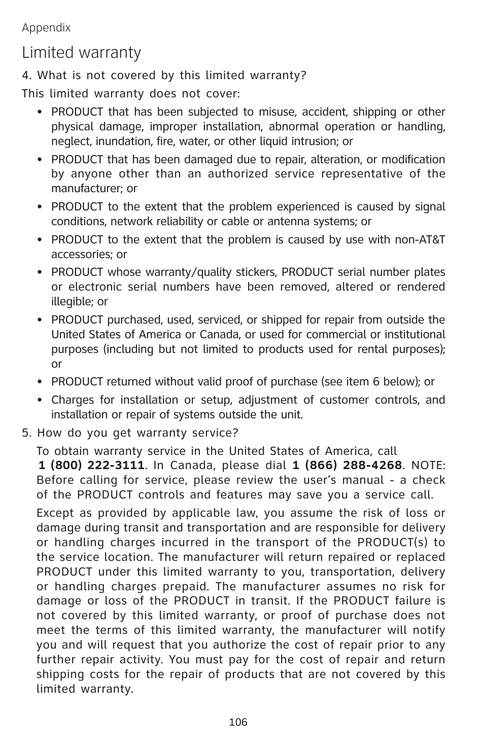 Limited warranty | AT&T EP5632/EP5632-2 User Manual | Page 110 / 117