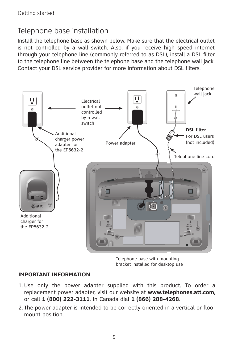 Telephone base installation | AT&T EP5632/EP5632-2 User Manual | Page 13 / 117
