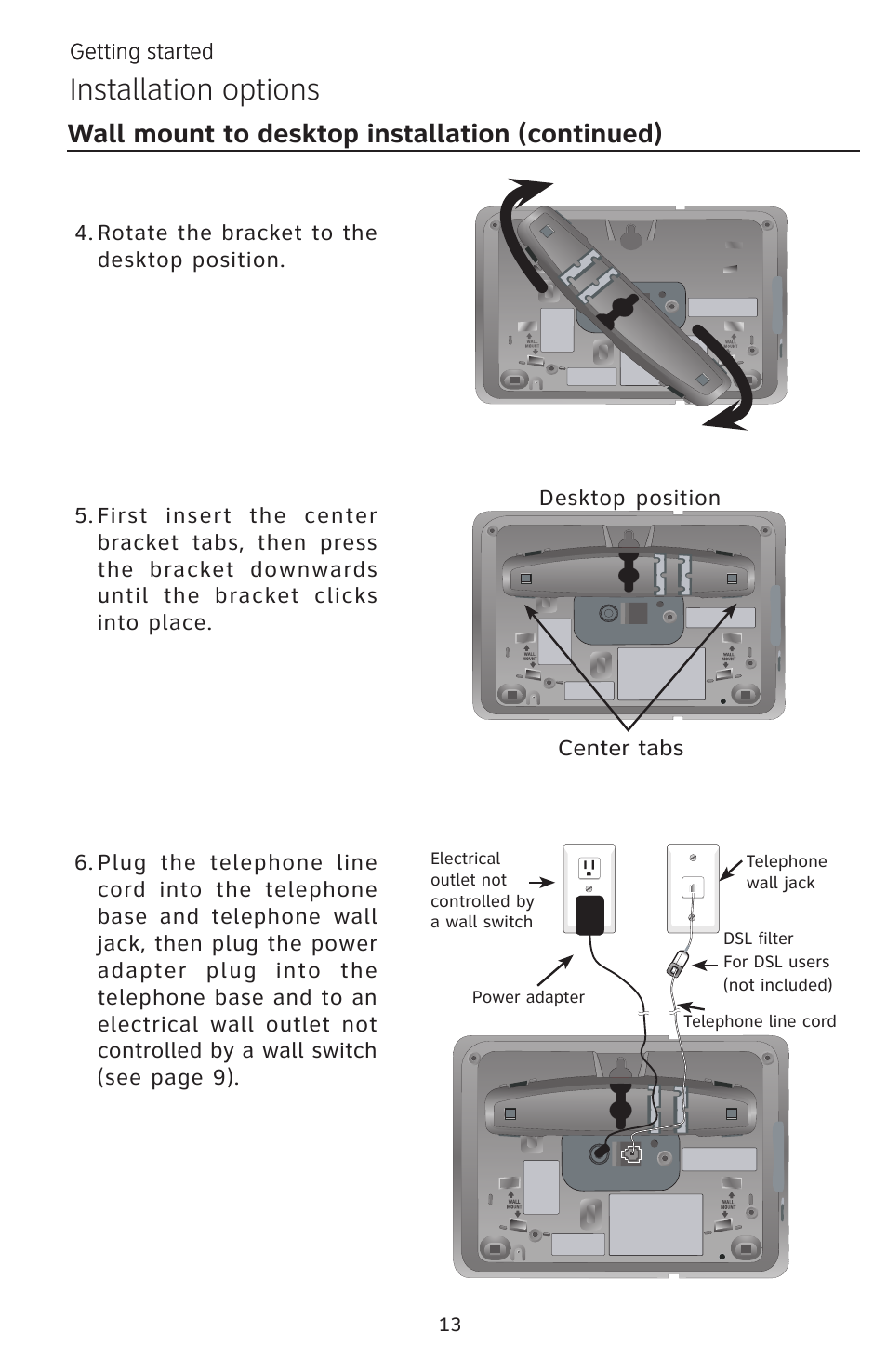 Installation options, Wall mount to desktop installation (continued) | AT&T EP5632/EP5632-2 User Manual | Page 17 / 117