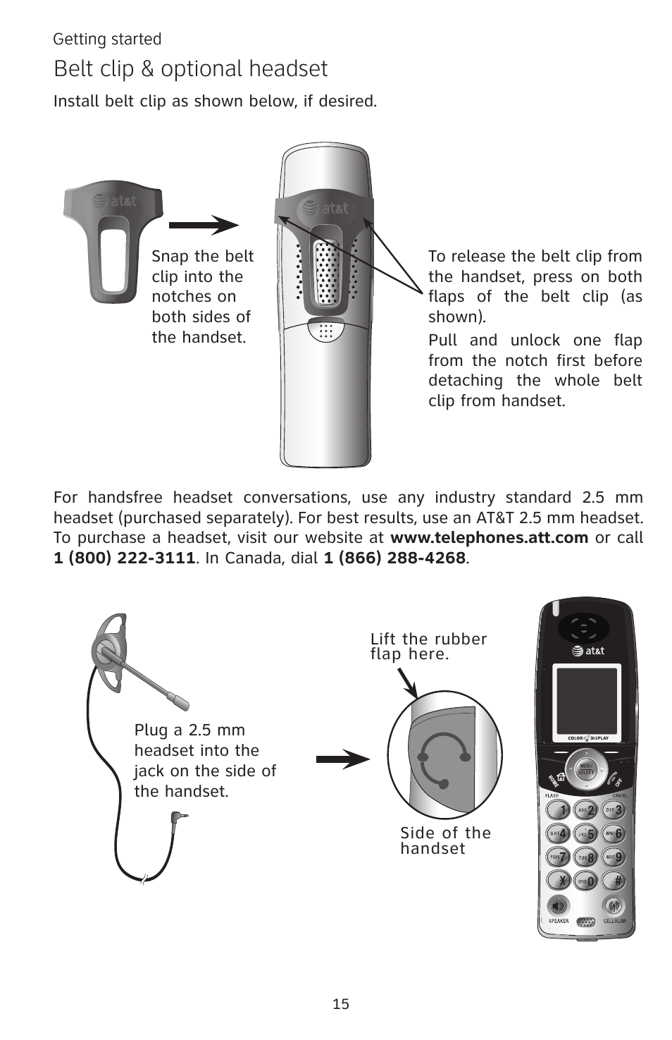 Belt clip & optional headset | AT&T EP5632/EP5632-2 User Manual | Page 19 / 117