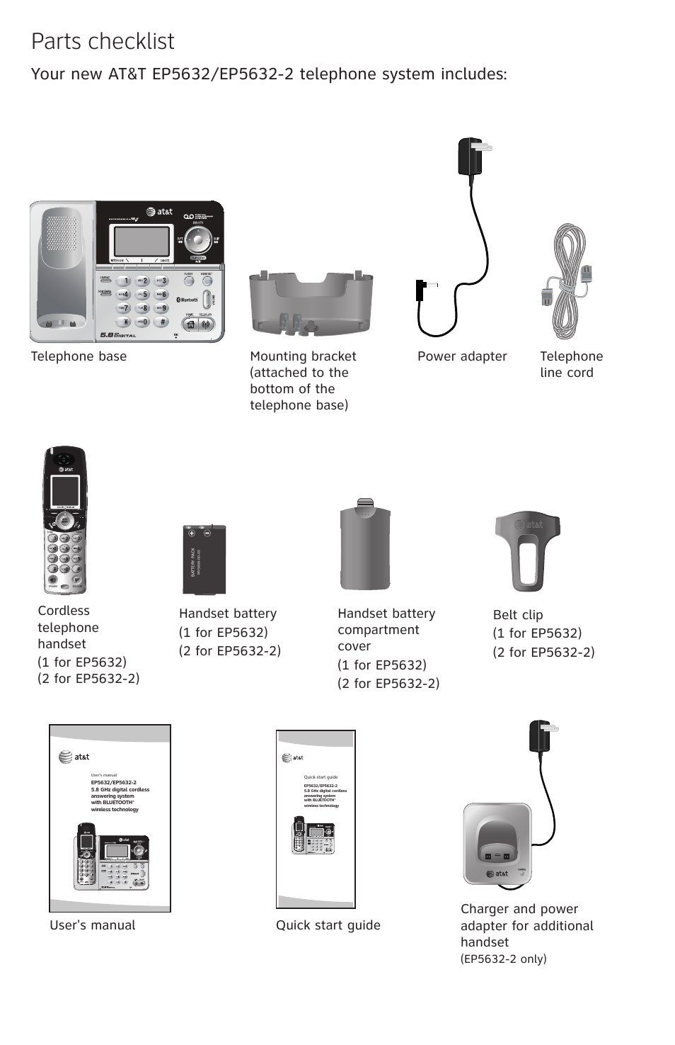 Parts checklist | AT&T EP5632/EP5632-2 User Manual | Page 4 / 117