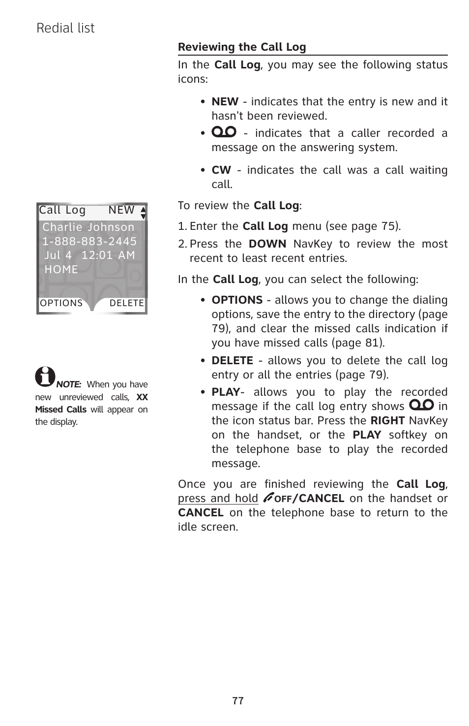 Redial list | AT&T EP5632/EP5632-2 User Manual | Page 81 / 117