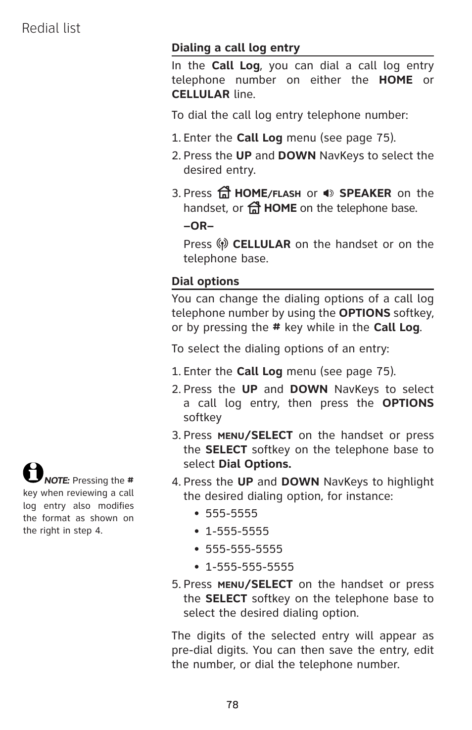 Redial list | AT&T EP5632/EP5632-2 User Manual | Page 82 / 117