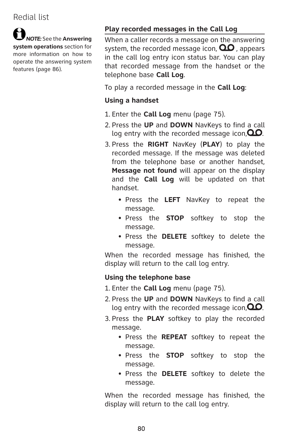 Redial list | AT&T EP5632/EP5632-2 User Manual | Page 84 / 117