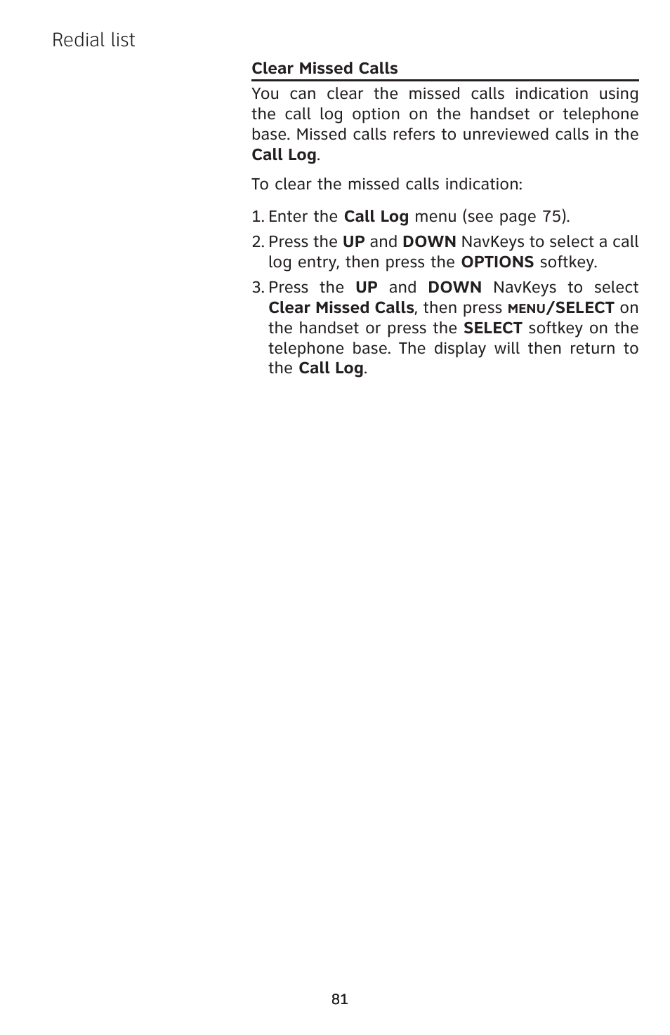 Redial list | AT&T EP5632/EP5632-2 User Manual | Page 85 / 117
