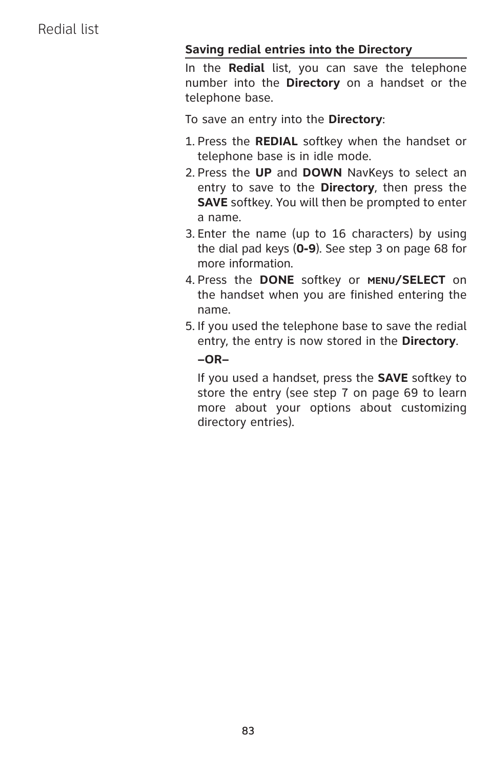Redial list | AT&T EP5632/EP5632-2 User Manual | Page 87 / 117