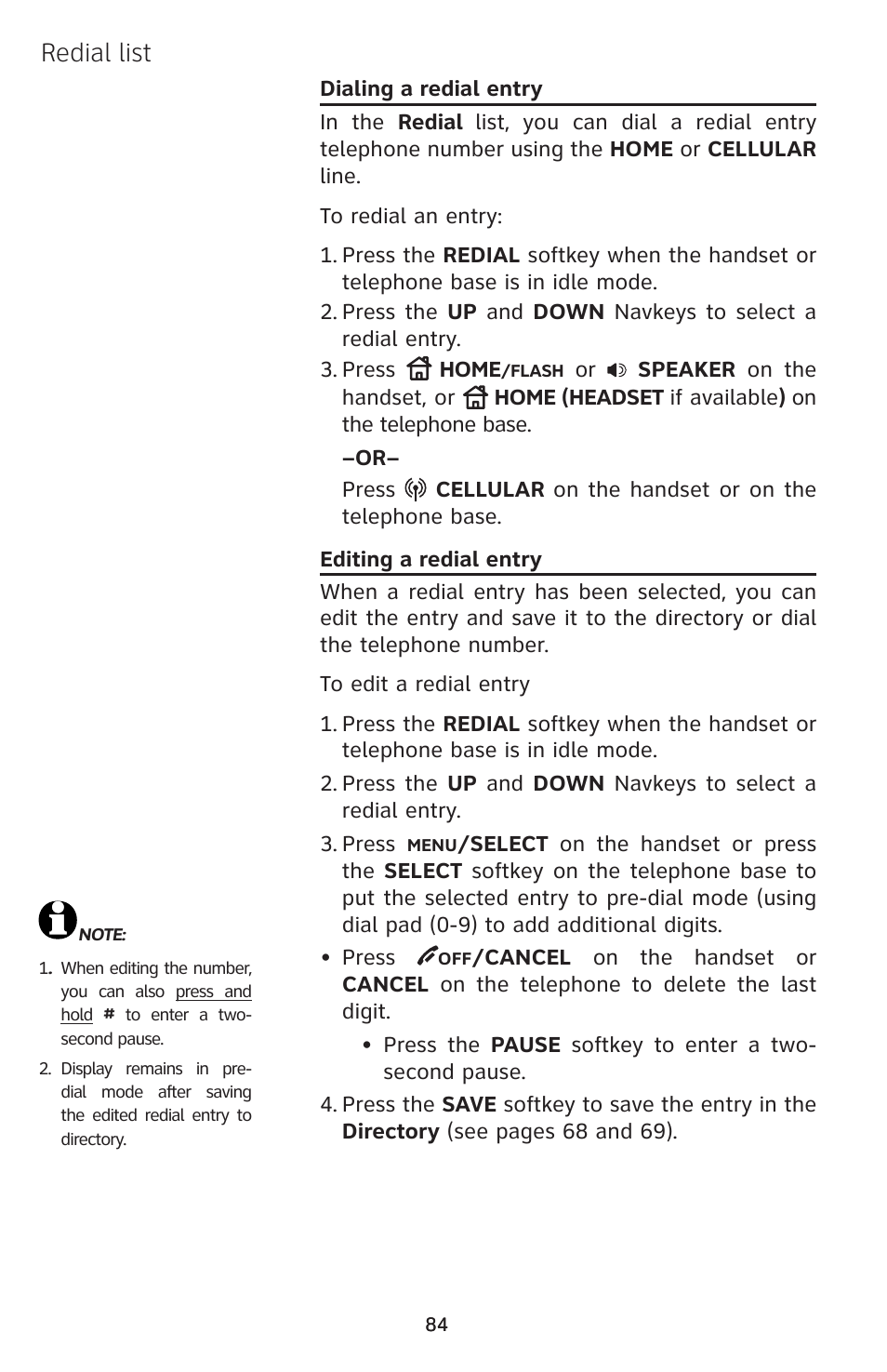 Redial list | AT&T EP5632/EP5632-2 User Manual | Page 88 / 117