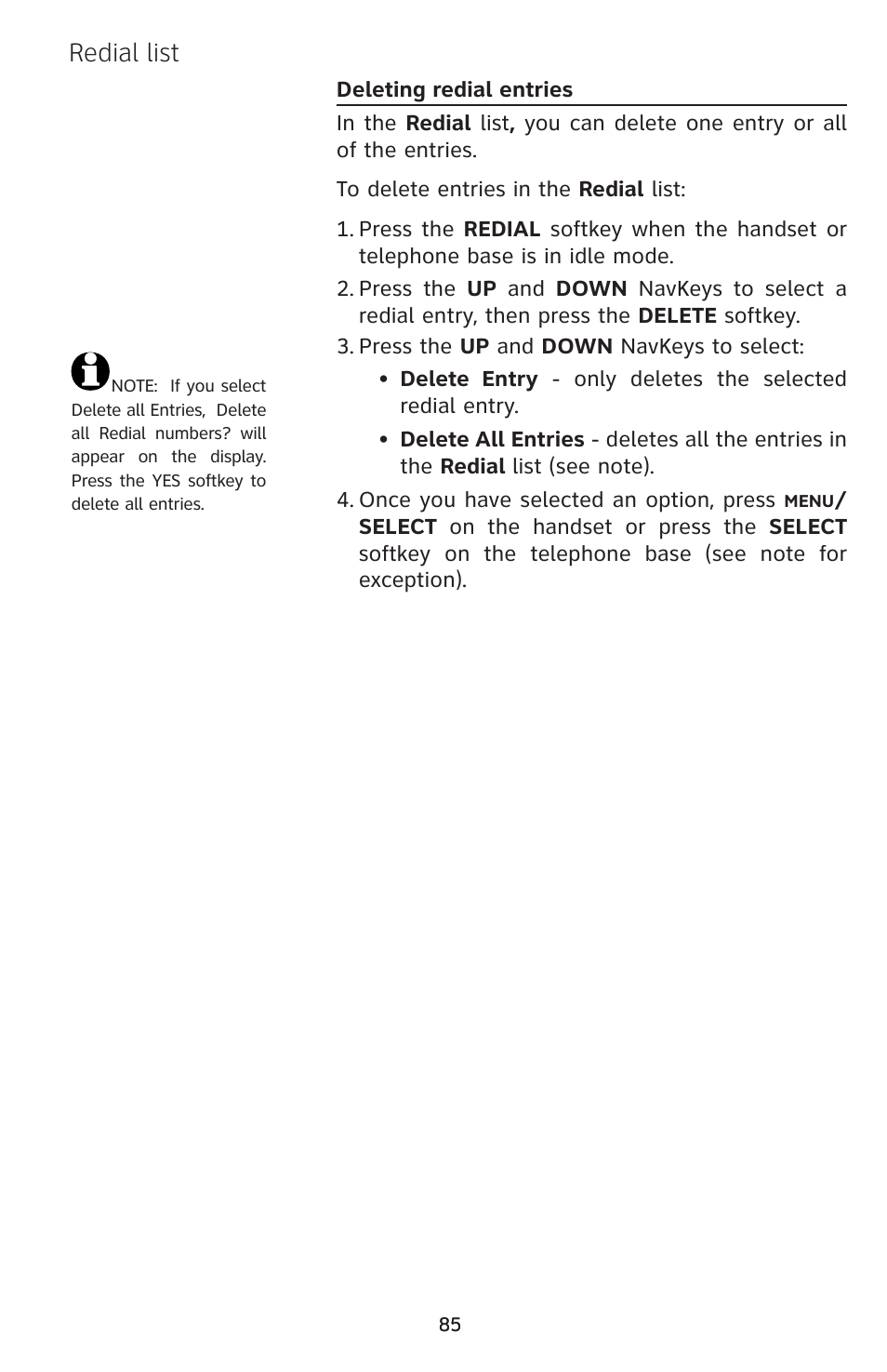 Redial list | AT&T EP5632/EP5632-2 User Manual | Page 89 / 117