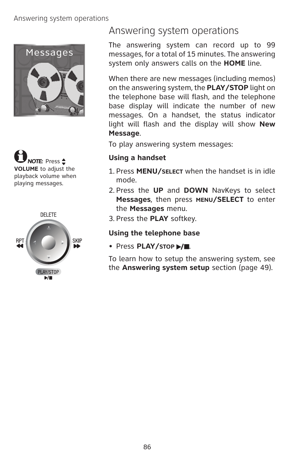 Answering system operations, Messages | AT&T EP5632/EP5632-2 User Manual | Page 90 / 117