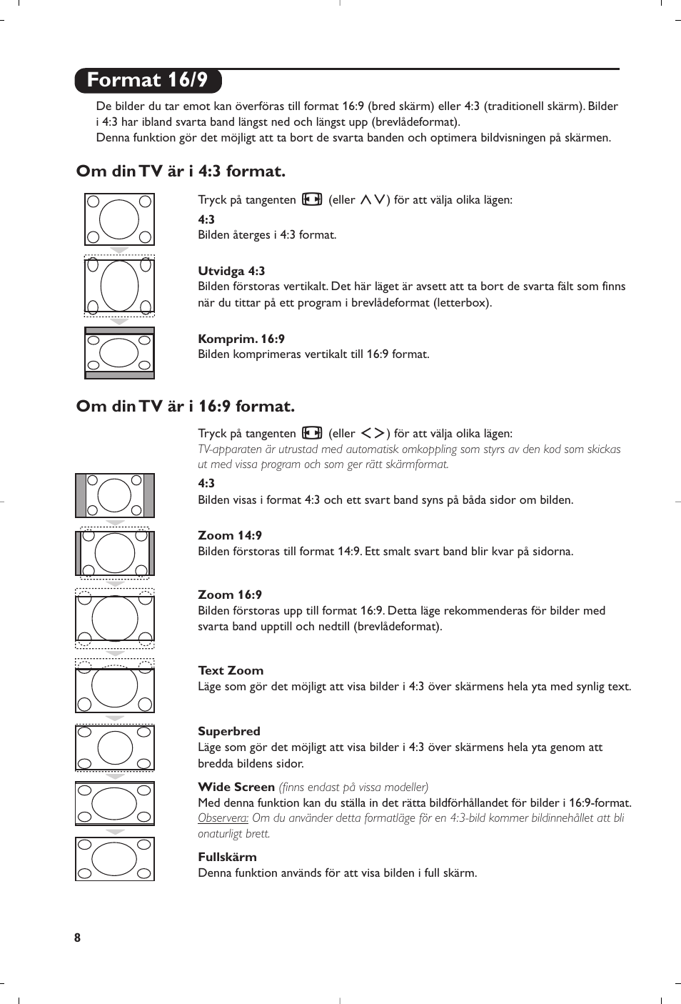 Format 16/9 | Philips Téléviseur à écran large User Manual | Page 122 / 172