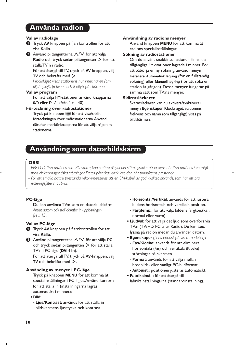 Användning som datorbildskärm, Använda radion | Philips Téléviseur à écran large User Manual | Page 124 / 172