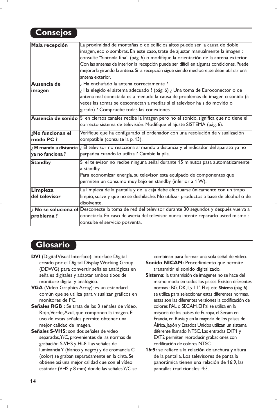 Glosario, Consejos | Philips Téléviseur à écran large User Manual | Page 156 / 172