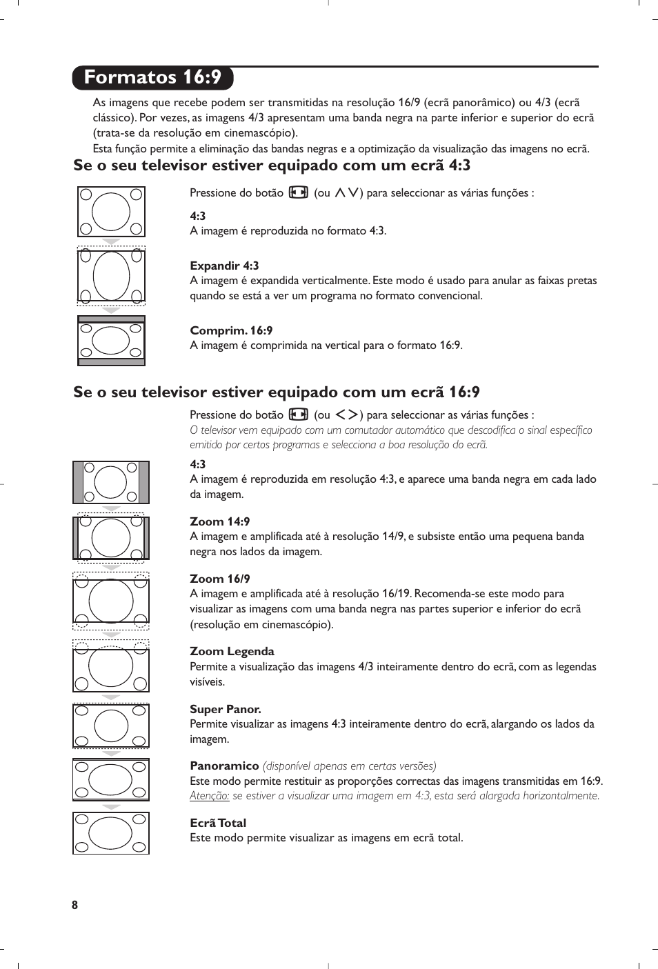 Formatos 16:9 | Philips Téléviseur à écran large User Manual | Page 164 / 172