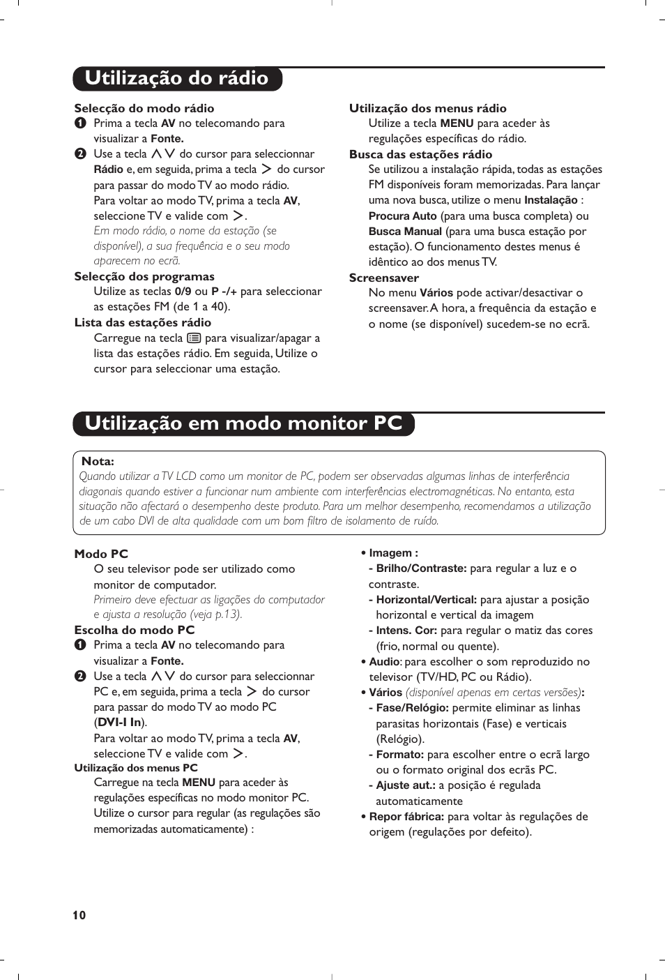 Utilização em modo monitor pc, Utilização do rádio | Philips Téléviseur à écran large User Manual | Page 166 / 172