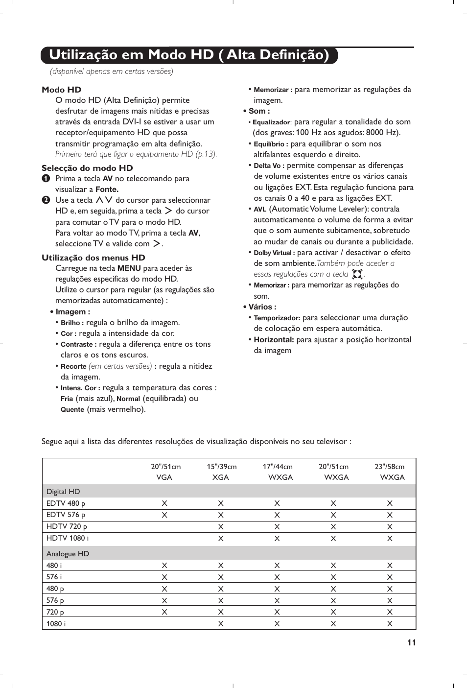 Utilização em modo hd ( alta definição) | Philips Téléviseur à écran large User Manual | Page 167 / 172