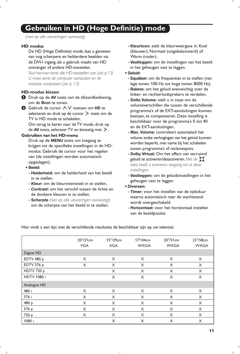 Gebruiken in hd (hoge definitie) mode | Philips Téléviseur à écran large User Manual | Page 27 / 172