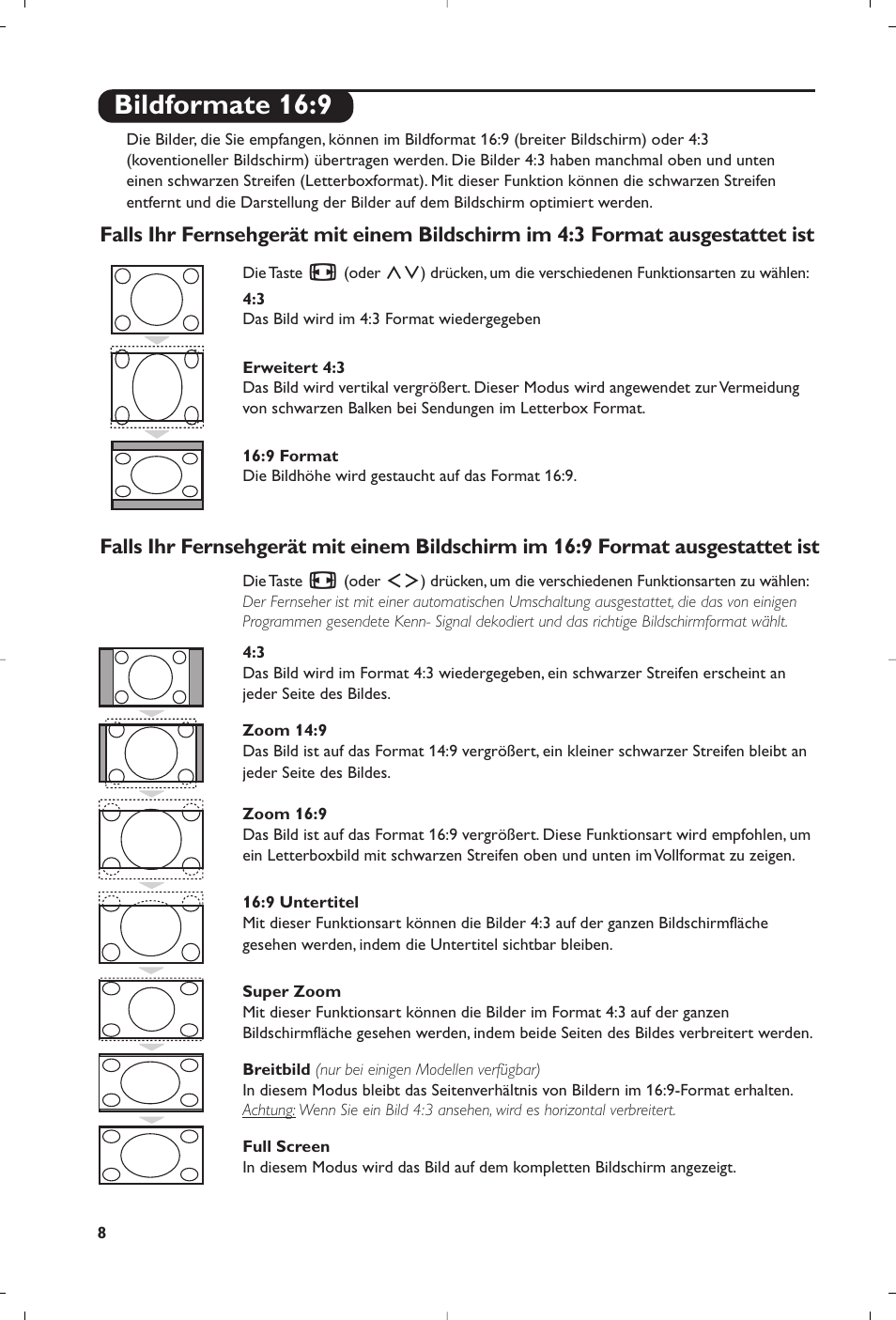 Bildformate 16:9 | Philips Téléviseur à écran large User Manual | Page 38 / 172