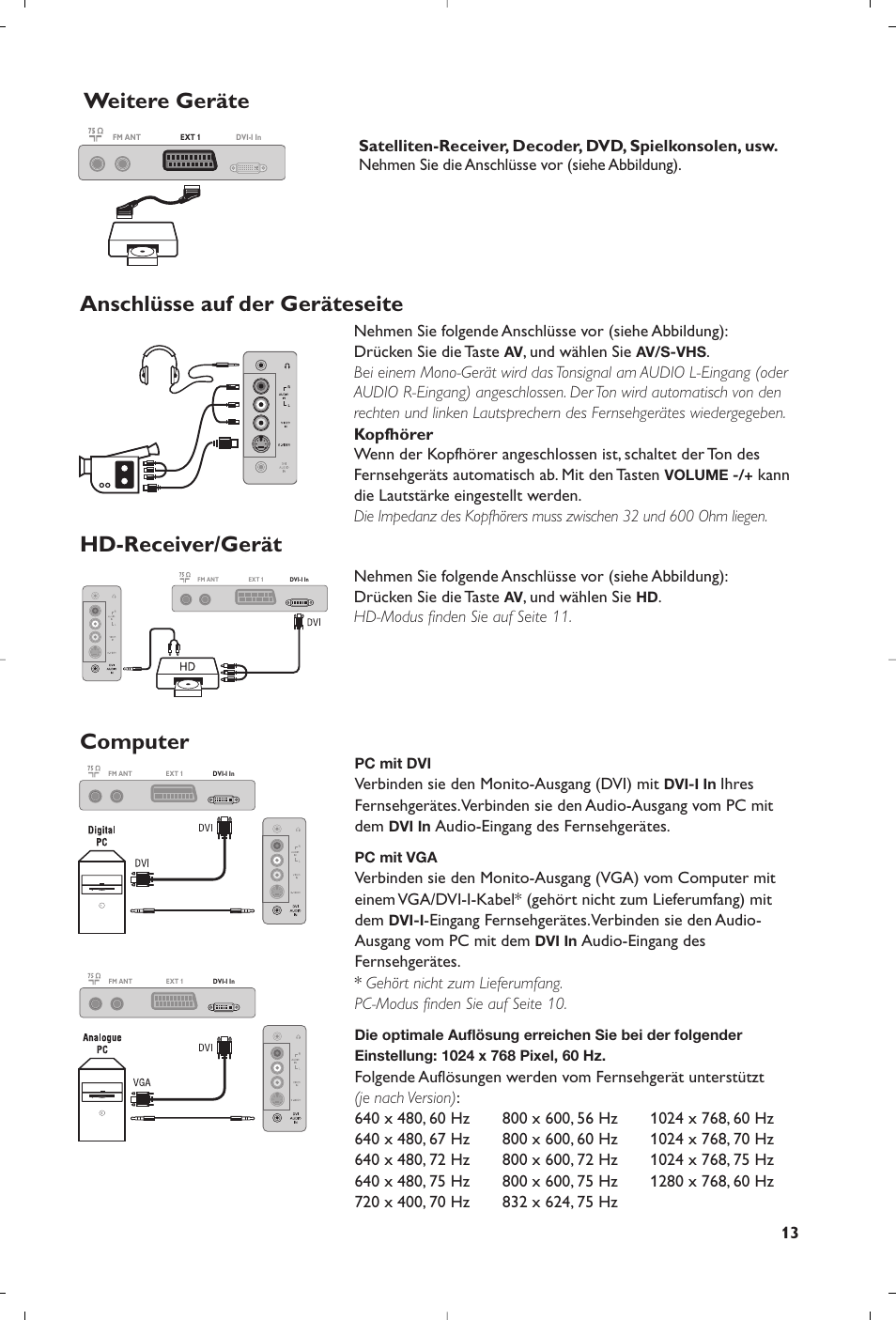 Weitere geräte hd-receiver/gerät computer, Anschlüsse auf der geräteseite | Philips Téléviseur à écran large User Manual | Page 43 / 172