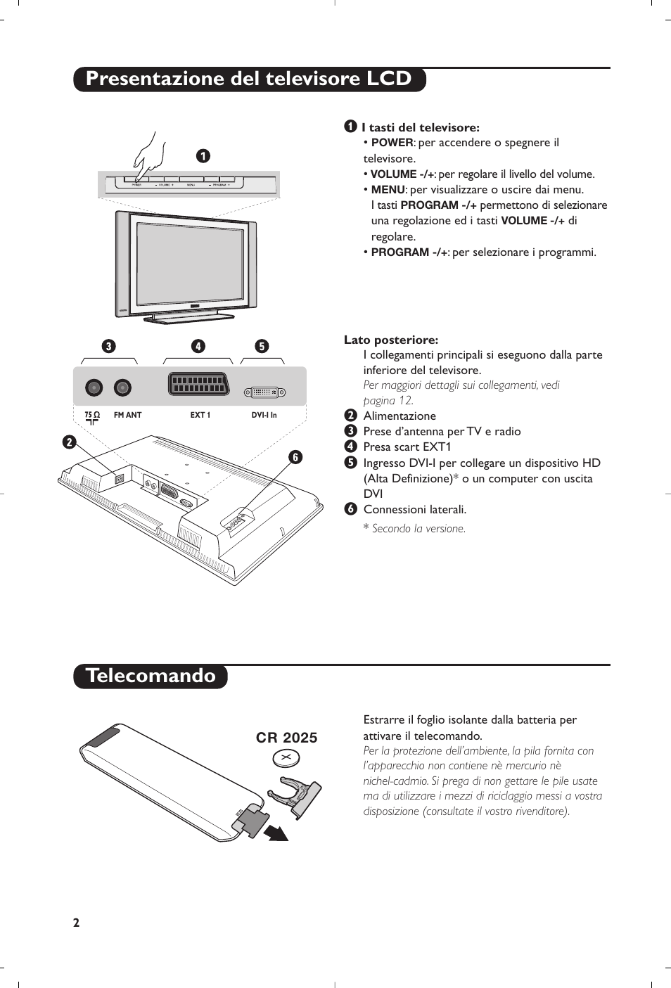 Presentazione del televisore lcd telecomando | Philips Téléviseur à écran large User Manual | Page 46 / 172