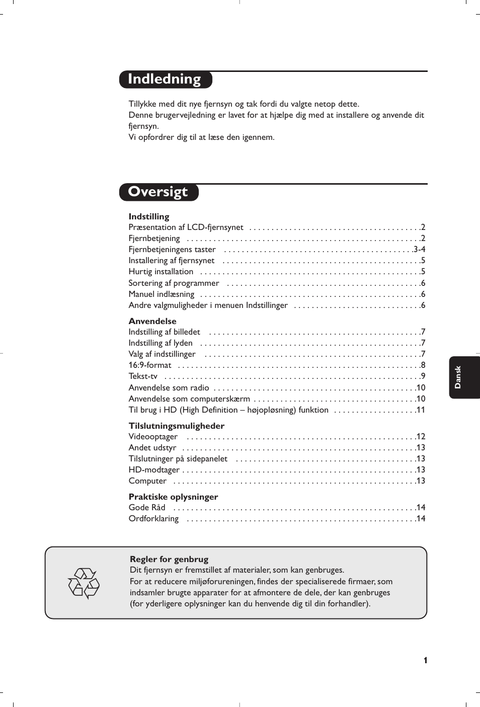 Indledning oversigt | Philips Téléviseur à écran large User Manual | Page 87 / 172