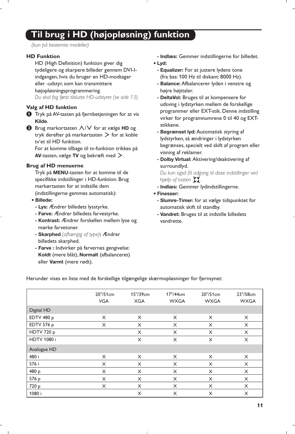 Til brug i hd (højopløsning) funktion | Philips Téléviseur à écran large User Manual | Page 97 / 172