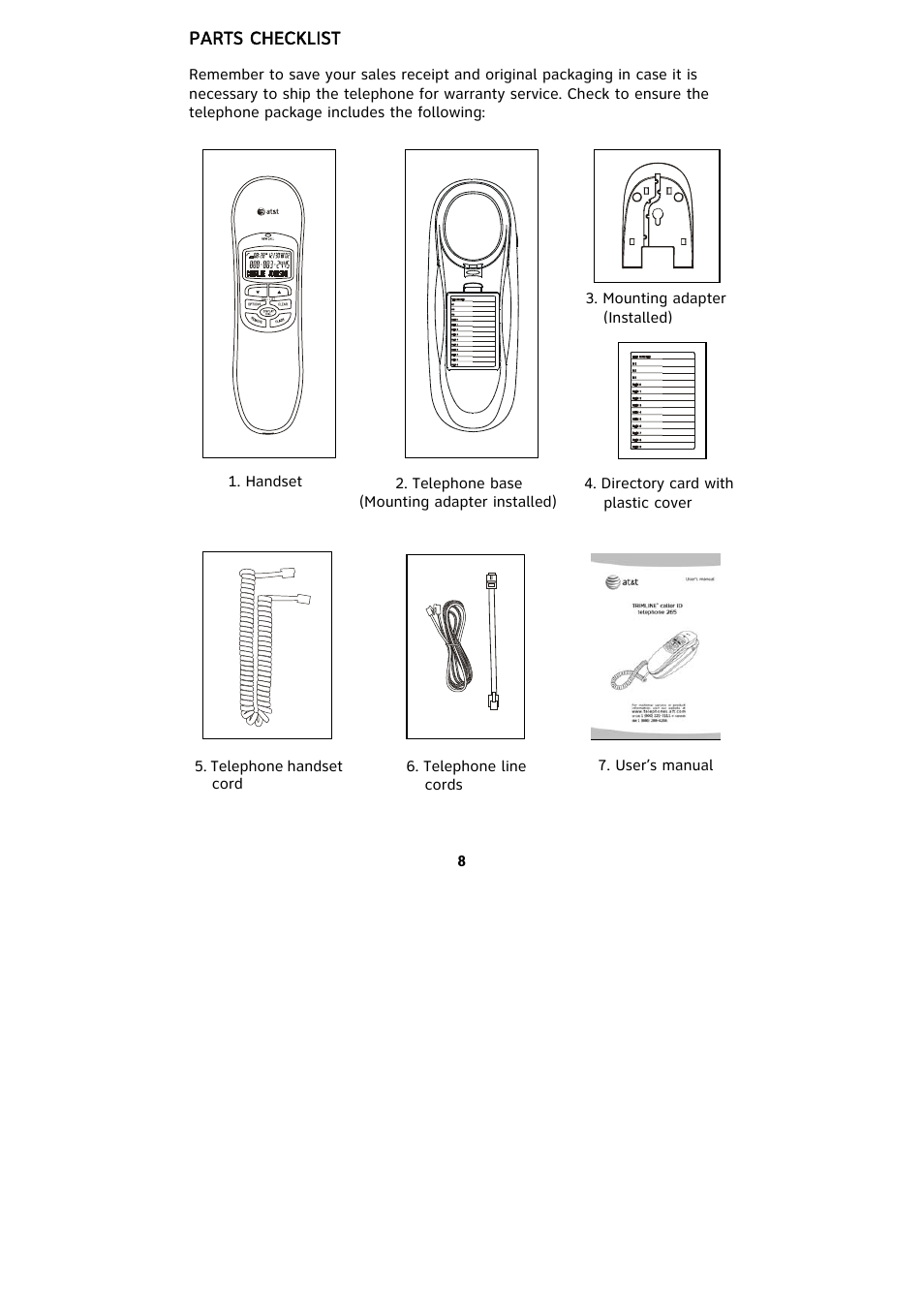 Parts checklist | AT&T 265 User Manual | Page 10 / 36