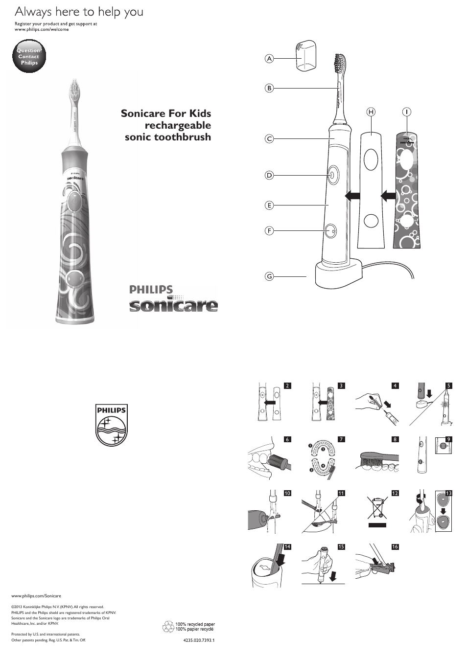 Philips Sonicare For Kids Brosse à dents sonique rechargeable User Manual | 13 pages