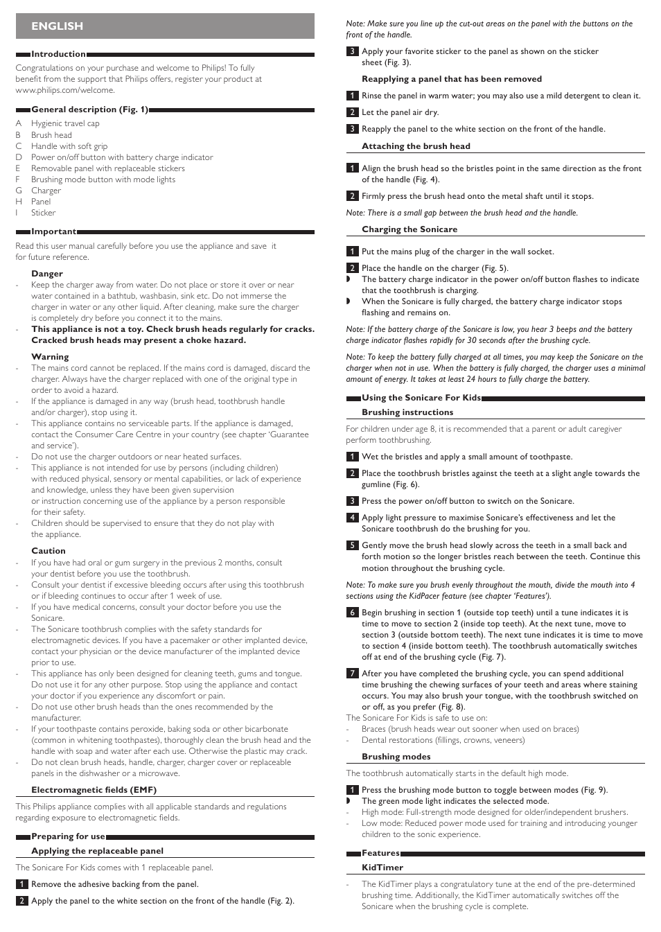 English | Philips Sonicare For Kids Brosse à dents sonique rechargeable User Manual | Page 2 / 13