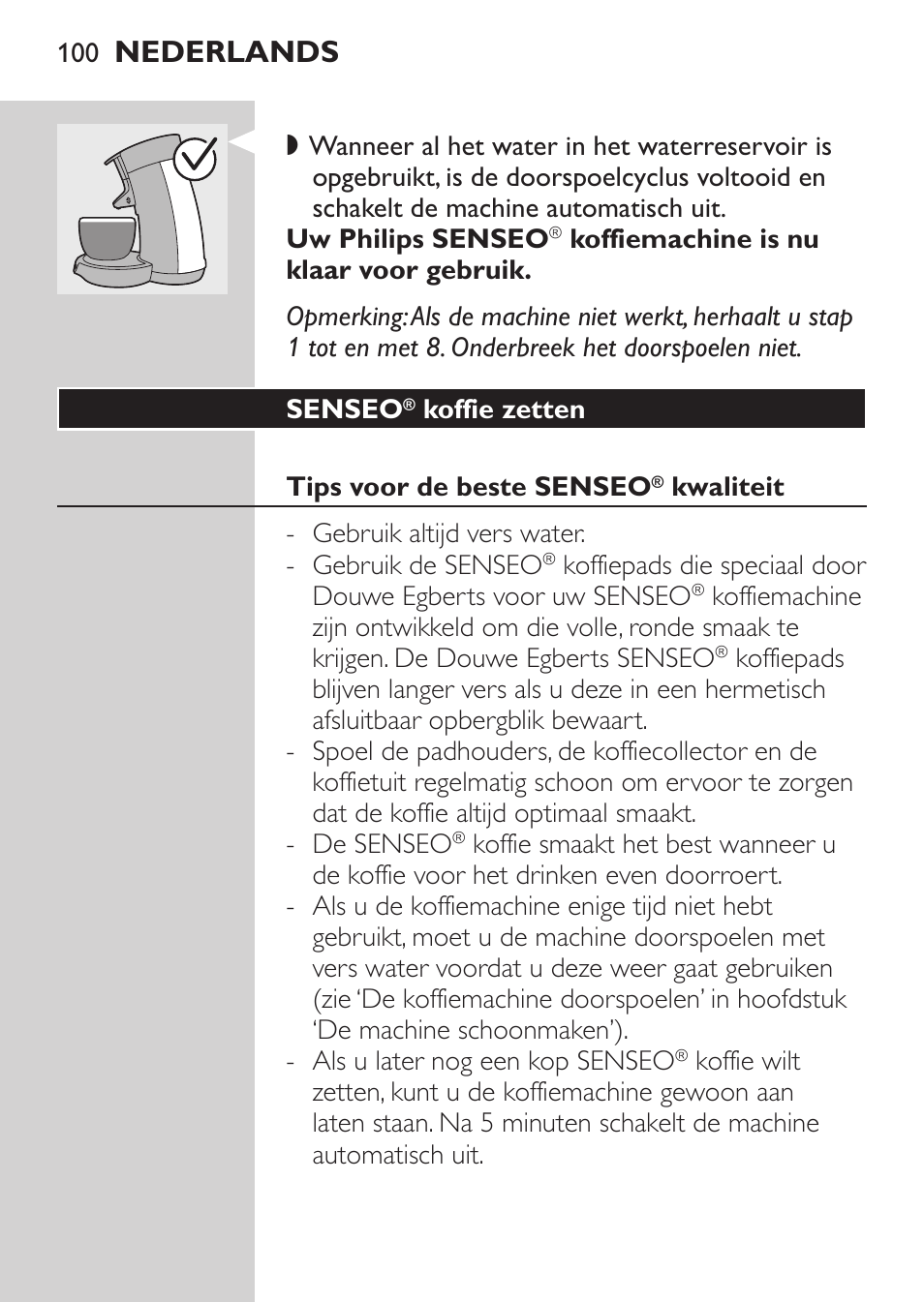 Nederlands | Philips SENSEO® Machine à café à dosettes User Manual | Page 100 / 122
