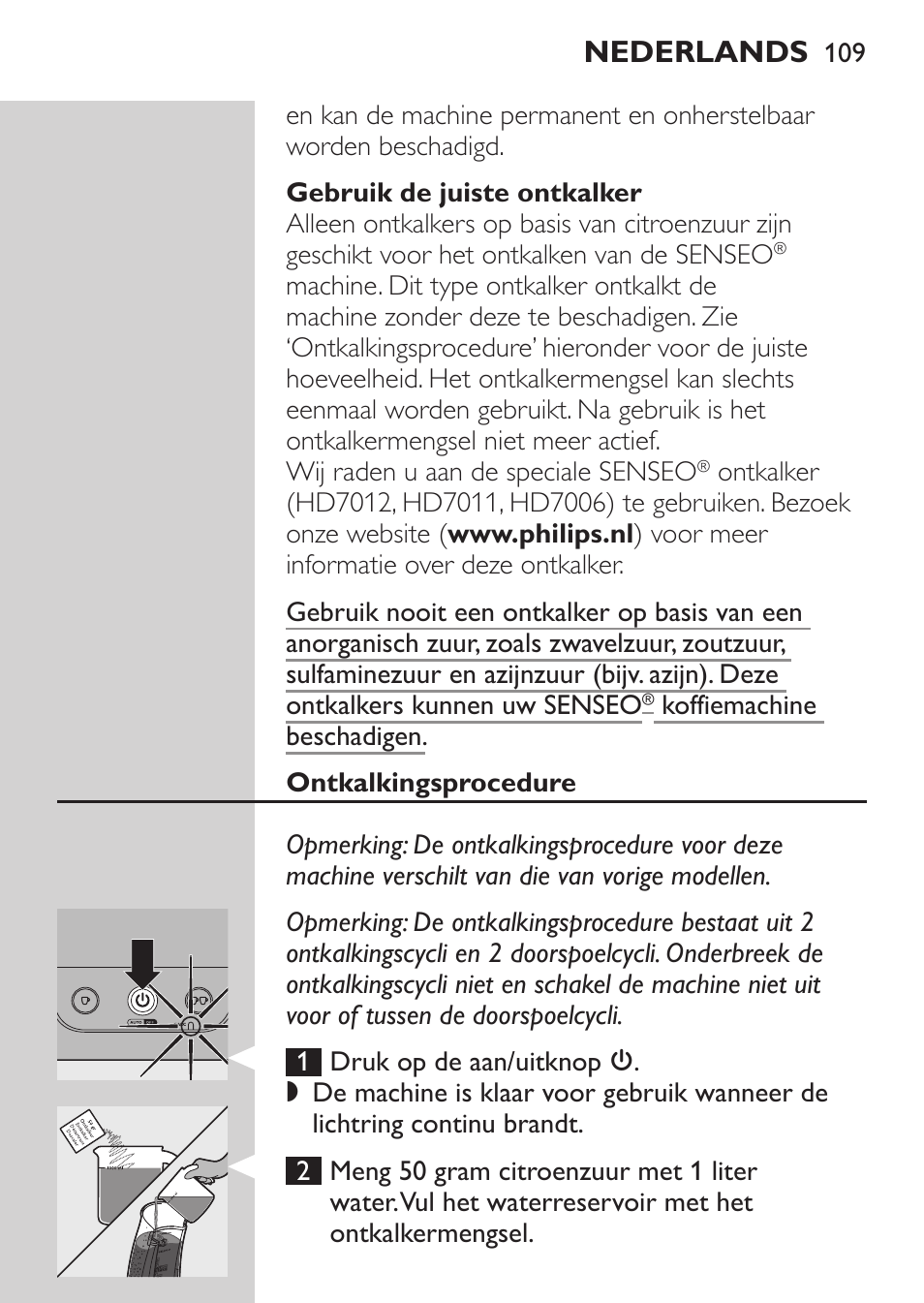 Nederlands | Philips SENSEO® Machine à café à dosettes User Manual | Page 109 / 122