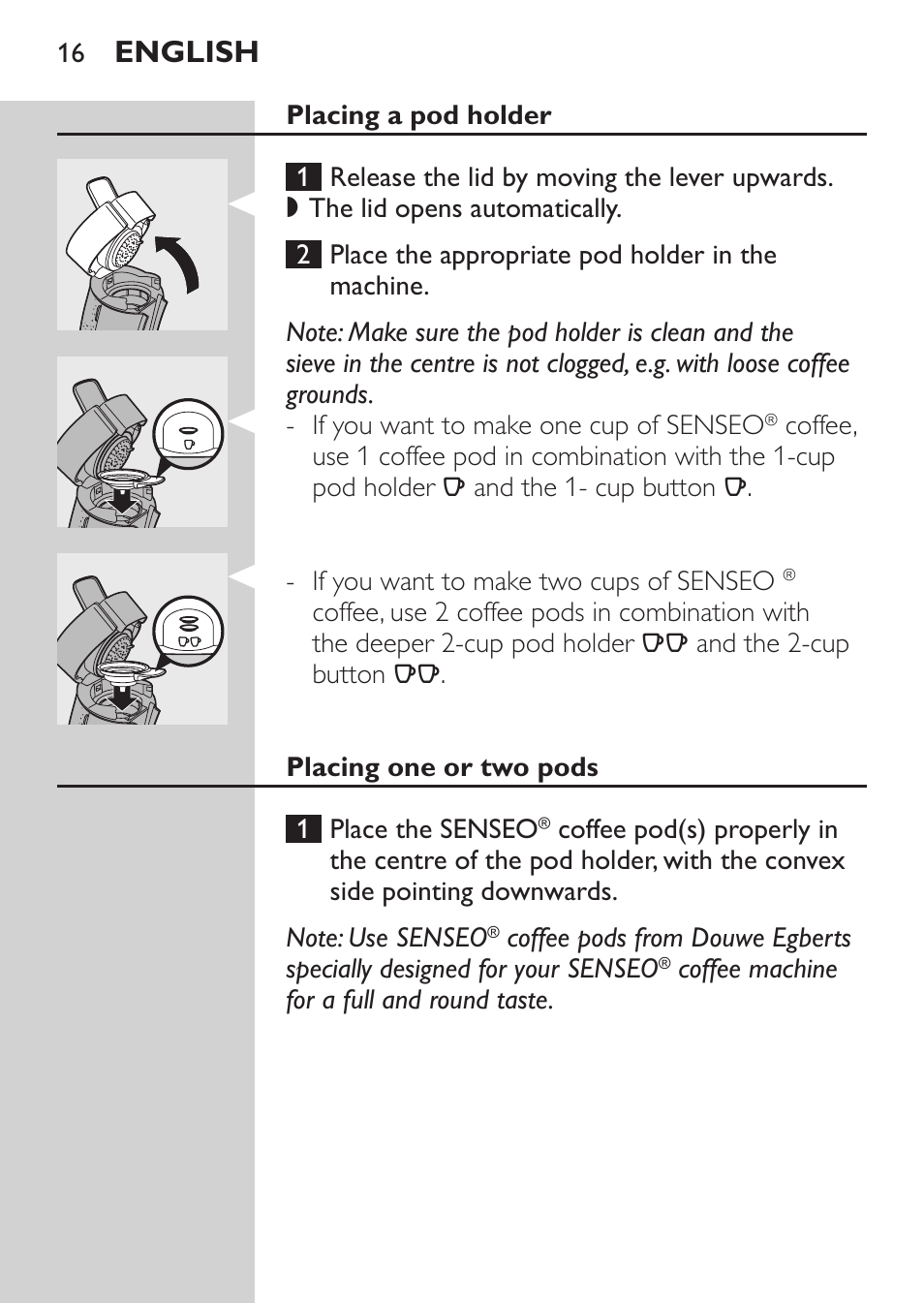 English | Philips SENSEO® Machine à café à dosettes User Manual | Page 16 / 122