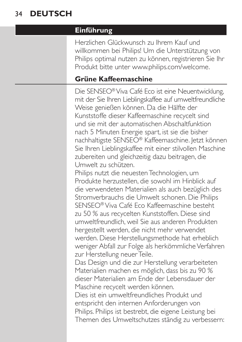 Deutsch | Philips SENSEO® Machine à café à dosettes User Manual | Page 34 / 122