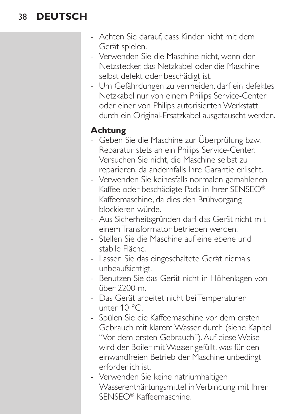 Deutsch | Philips SENSEO® Machine à café à dosettes User Manual | Page 38 / 122