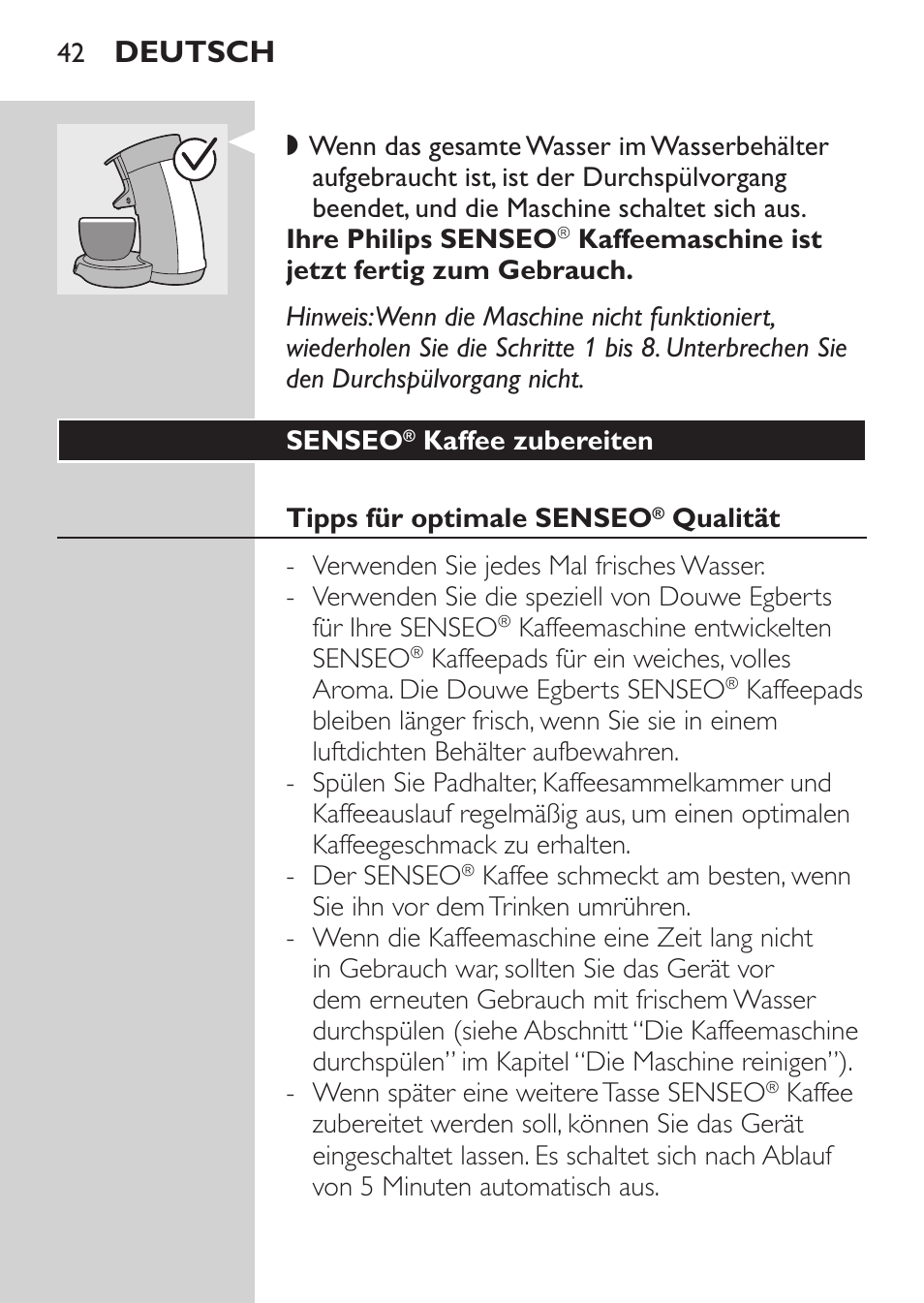 Deutsch | Philips SENSEO® Machine à café à dosettes User Manual | Page 42 / 122